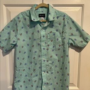 PLACE kids Mint Green Patterned Shirt- Easter egg fun!